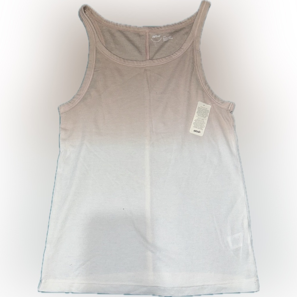 Women’s Aerie Tan and White Ombre Ribbed Tank Top - Large